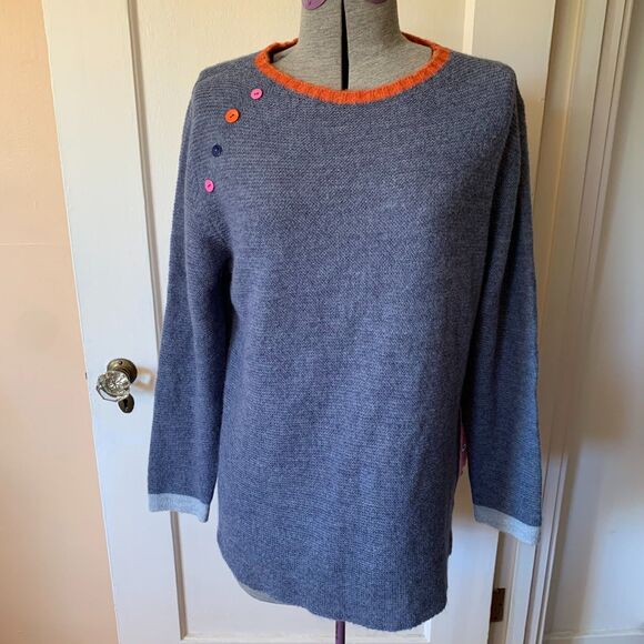 Wool & Alpaca Blend Blue Sweater Colorful Buttons Made in Italy NWT Cozy Artsy - Picture 1 of 6